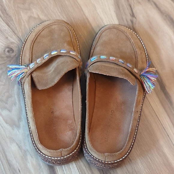 Lucky Brand Tan Suede Mules with Colorful Tassels - Picture 3 of 6